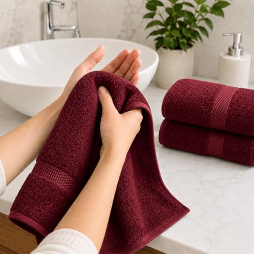 Image of Sulfar 100% Combed Cotton, Quick Drying Highly Absorbent Thick Bathroom Towels, Luxury Bath Towel Set (Pack of 2, 70 X 140 cm) - 600 GSM (Red Wine)