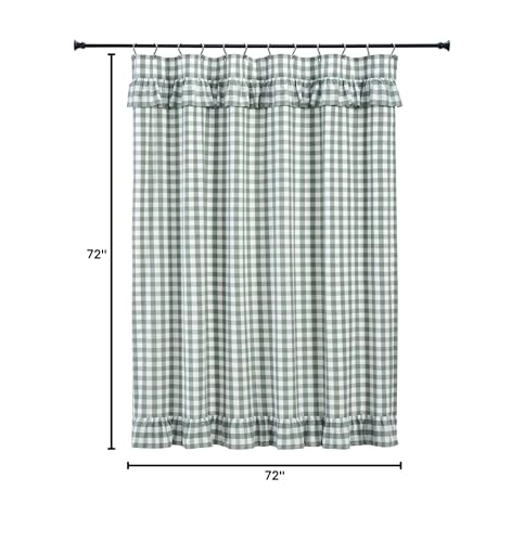 VHC-Brands-Annie-Buffalo-Check-Farmhouse-72×72-Shower-Curtain-Green-Rod-Pocket-Ruffling-Cotton-Button-Holes-for-Hooks-Square-Bath-Decor VHC Brands Annie Buffalo Check Farmhouse 72×72 Shower Curtain Green Rod Pocket Ruffling Cotton Button Holes for Hooks Square Bath Decor