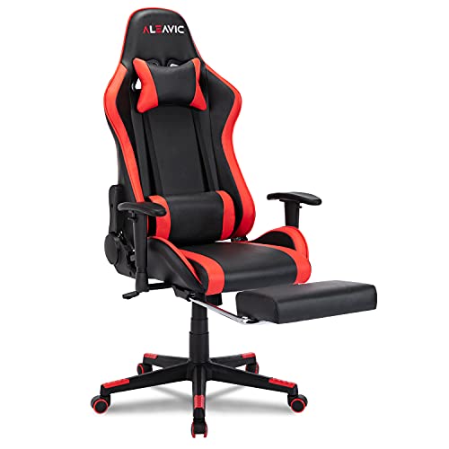 ALEAVIC-Silla-Gamer-Silla-Gaming-de-Respaldo-Alto-Silla-Ergonomica-de-Oficina-con-Reposapies-RetractilRojo
