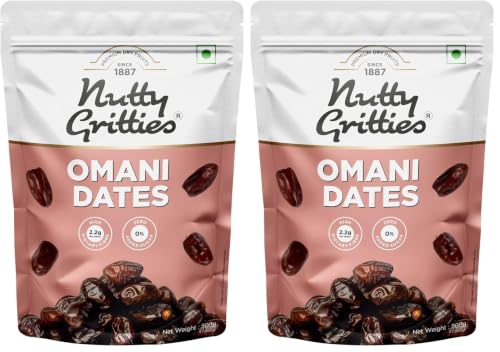 Image of Nutty Gritties Premium Dates - Omani - 500g, Value Pack| Khajoor Or Khajur Dry Fruit | Healthy & Nutritious Snack | Rich in Protein & Vitamins | Natural Sweetner, Fresh (Pack of 2)