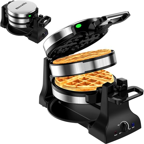 Image of Waffle Maker, 1400W Belgian Waffle Maker, Double Waffle Iron 180 Flip, Rotating Nonstick Plates, Adjustable Browning Control, Locking Buckle & Cool Touch Handle, Removable Drip Tray, Stainless Steel