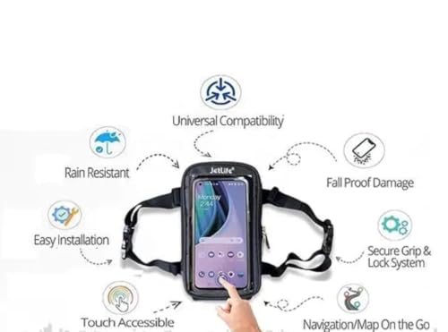 Image of Polyester Handlebar Universal Mobile Holder Mount Pouch Bag Waterproof for Activa Jupiter EV Ola-S1 Pleasure Ntroq All Scooter Scooty Bike Fit 7 inches Phone (Black)