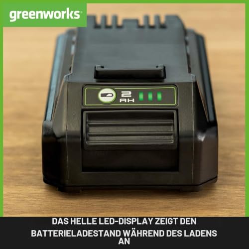 Greenworks 24V Akku - Original Greenworks 2Ah Leistungsstarker Lithium-Ionen Akku, leichtes Design mit 3-stufiger LED Batterieanzeige… – Ansicht 6