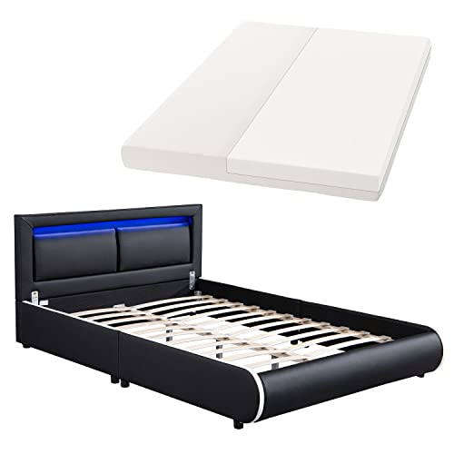 Juskys Polsterbett Murcia 140x200 cm mit Matratze, LED Beleuchtung,...