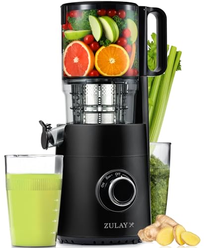 Zulay Kitchen Cold Press Juicer Machine with 5' Wide Feed Chute, Slow Masticating Juicer for Whole Fruits & Vegetables, Easy to Clean, Stainless Steel Blades, High Juice Yield - Black
