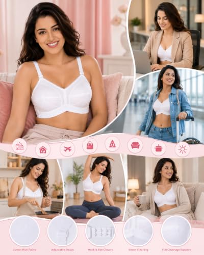 Image of SONA Women's Cotton Full Coverage Wire Free Non Padded Cotton Straps Bra