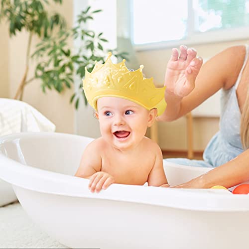 Funupup 2 Pack Baby Shower Cap For Kids, Adjustable Toddler Hair Washing Bathing Cap Shield Baby Shower Visor Shampoo Cap Protect Baby Eyes（Crown Pink+Yellow) #TOP4