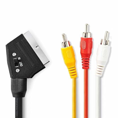 Cable SCART AV conmutable, Adaptador convertidor Euro Conector, Conversor S-Video 3 RCA, Adaptador Euroconector, 2 x RCA Audio, 1 x RCA Video, 1 x S-Video, 3 Metros