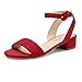 DREAM PAIRS Sandalia de Vestir para Mujer con Tacón Ancho Zapatos de Tacón Clásicos de Punta Redonda con Hebillas y Tiras Verano Rojo/Ante SDHS2237W-E Talla 41 (EUR)