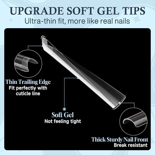 Image of 504PCS No C Curve Nail Tips Square XXL Extra Long Tapered Square Nail Tips for Acrylic Nails Professional 12 Sizes Half Cover Straight Clear Fake Nails for Nail Extensions Salons DIY at Home