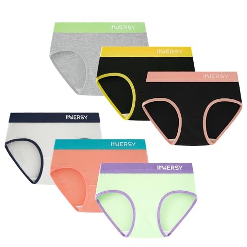 INNERSY Big Girls' Underwear Size 8-16 Cotton Teen Panties No Wedgies Briefs 6-Pack