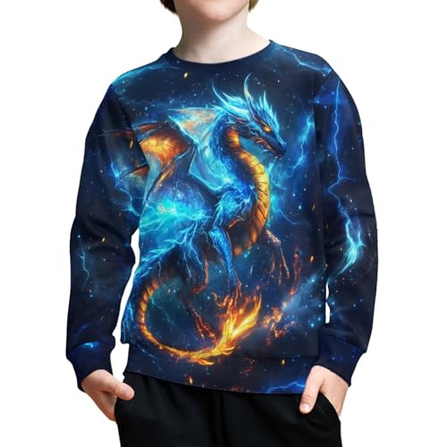 ZPINXIGN Cool Lightning Dragon Print Boys Graphic Sweatshirts - Long Sleeve Shirts Size 8-10 Soft & Comfy Fall Outfits for Kids Athletic Youth Fashion Graphic Tees