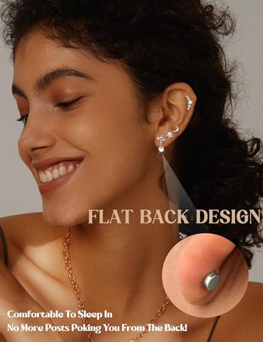 LOLIAS 16 Gauge Cartilage Earrings Helix Earrings for Women Stainless Steel Helix Piercing Jewelry Leaf Butterfly CZ Studs Flat Back Cartilage Earrings Set 9Pcs2