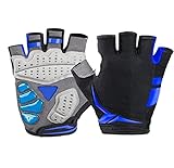 NESPIQ Guantes De Bicicleta De Montaña Almohadilla De Gel Antideslizante Peso Ligero Transpirable MTB Guantes Bicicleta Medio Dedo Guante(Blue,Large)