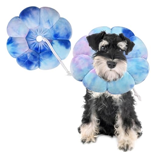 Image of Flower Cat Cone, Cat Cone Collar Dog Cone Soft Recovery E-Collar Dog Elizabethan Collar for Dogs and Cats to Stop Licking (Purple Blue, L)