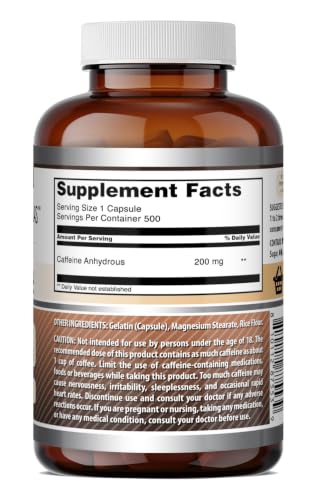 Image of Amazing Formulas Caffeine 200 Mg per Serving | Capsules | Non-GMO | Gluten-Free | Made in USA (1 Pack, 500 Count)