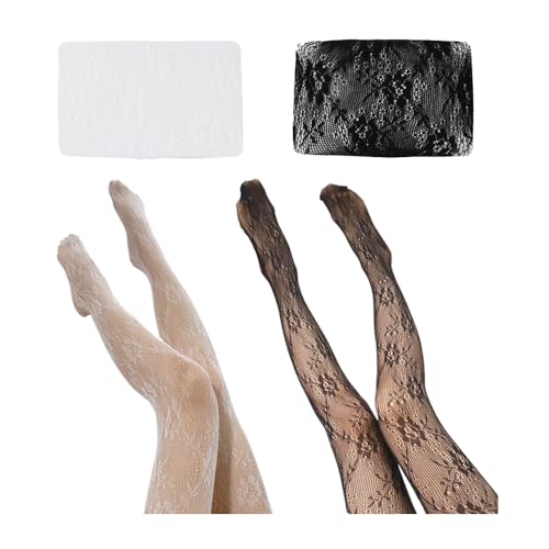 2Pcs White Black Women's Patterned Fishnet Tights High Waist Pantyhose Floral Stockings Accessories