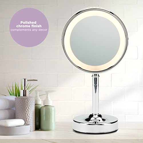 Conair Lighted Makeup Mirror With Magnification, Led Vanity Mirror, 1X/5X Magnifying Mirror, Double Sided Mirror, Corded In Polished Chrome #TOP5