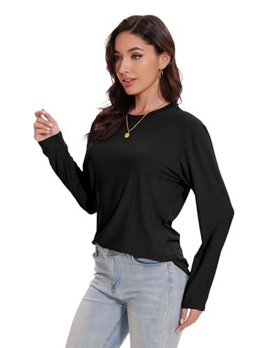 1/4 Pack Womens Long Sleeve Shirts Tops Loose Fit Basic Crew Neck Tee T Shirts Ultra Soft Blouses Tops3