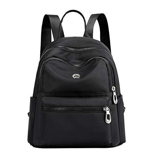 LYEAA Mochila de nailon impermeable para estudiantes y niñas, mochila con cremallera simple, Negro Cover