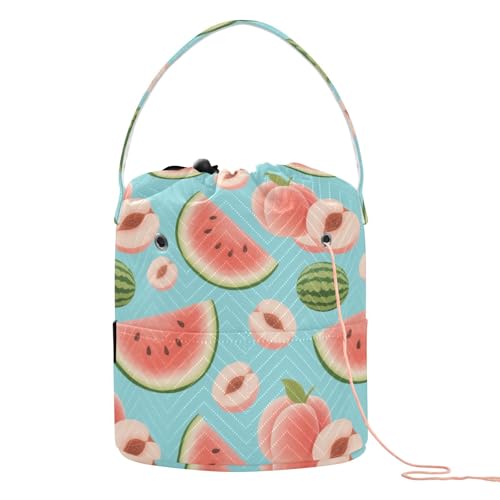 Cartoon Cute Pink Peach Watermelon Crochet Storage Crochet Hook Bag with Holes Craft Bag for Crochet Needle Knitting Accessories