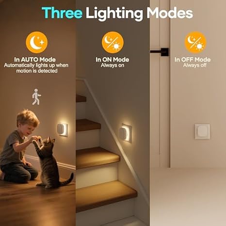2 Pack Plug in Night Light with Motion Sensor, Dimmable LED, 2700K Warm [Energy Class D]