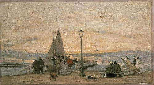 Toile la jetée au coucher du soleil de trouville par Eugène Boudin en grand format 60x90cm