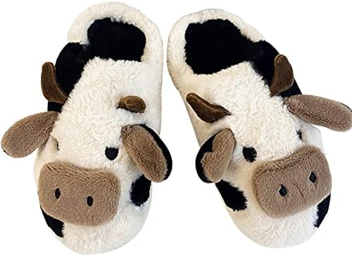 Adisputent Cow Slippers for Women and Men Fuzzy Plush Animal Slippers Winter Warm Cozy House Slippers Soft Thick Sole Novelty Shoes Furry Home Sliders for Indoor Outdoor