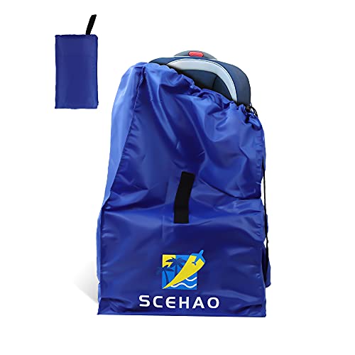 SCEHAO Car Seat Travel Bag for Airplane,Car Seat Durable Protective Bag for Air Travel,Suitable for Booster Seats, Convertible Car Seats and Infant Carriers,with Portable Pouch (Blue)