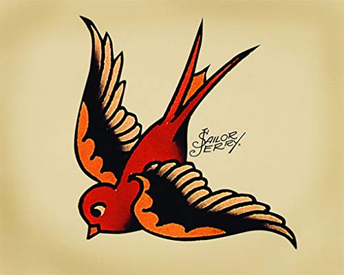 Leyeve 12x8Inch Metal Sign - Sailor Jerry Swallow Sign, Vintage Retro Tin Sign Wall Decor