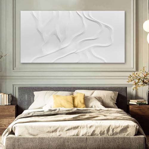 ZUNARE Hand-Painted White Abstract Wall Art for Living Room 24x48 Inch — view 5