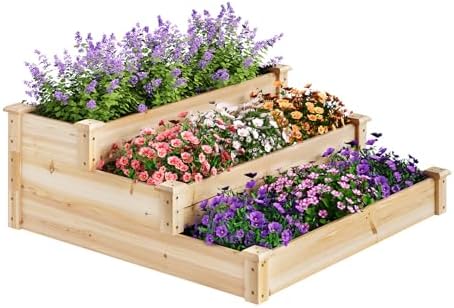 WOLTU Huerto Urbano de 3 Niveles, Jardinera de Madera, Huerto Ele...