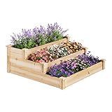 WOLTU Hochbeet mit 3 Ebenen, 92x35x92 cm, Blumenkasten mit offenem Boden, aus Massivholz, zum Bepflanzen von Gemüse Kräutern Blumen, für Terrasse Garten Balkon, Holzfarbe