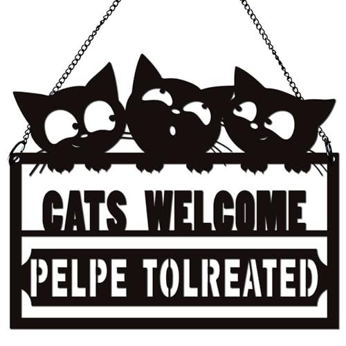 Cat Welcome Metal Sign with Three Cats - Wall Art & Gift