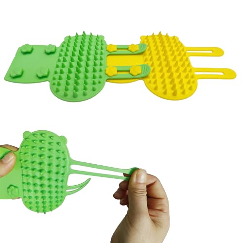 Image of 4 Pcs Cat Self Groomer Brush - Adjustable Silicone Pet Grooming & Massage Tool Face Itch Relief Scratching Hair Scrubber Table Leg Dual Strap Design for Cats & Dogs (Green /Yellow)