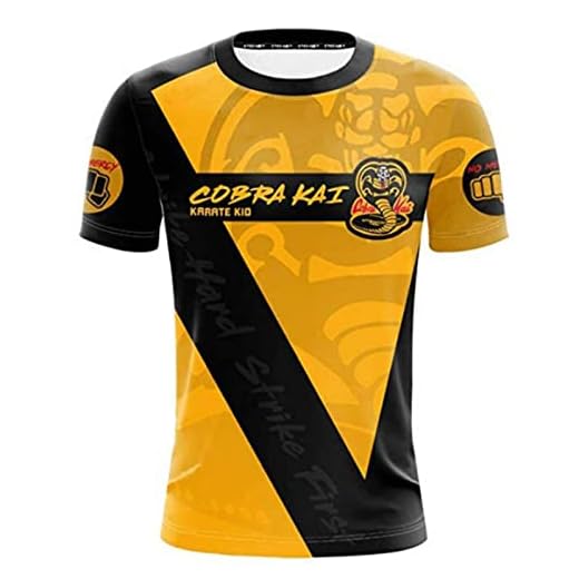 Camiseta Manga Corta Hombre Co.Bra Kai, Deportes de Trabajo, Casual Camiseta Deportiva de Manga Corta Adolescentes-XS||Yellow 1