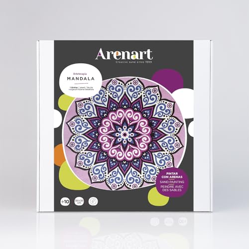 Arenart | Pack 1 Mandala 38x38cm | para Pintar con Arenas de Colores | Manualidades para Adultos y Jóvenes | Dibujo Fácil | Pintar por números | +9 años