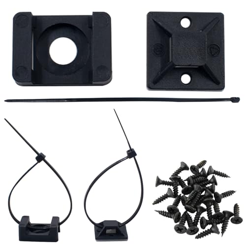 Set di basi a vite per fascette con 200 fascette per cavi 100 viti Supporti Adesivi per Fascette Zip Fermacavi per ancoraggio di gestione per battiscopa, parete o scrivania