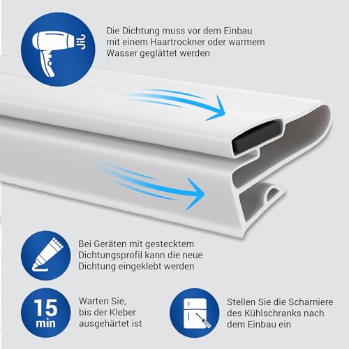 VIOKS Dichtung Kühlschrank Set 1300x700mm Weiß zum Selbstanfertigen - Dichtung Kühlschranktür Türgummi für Kühlschrank - Dichtungsgummi mit Magnetband für Kühlschrank und Kühl-Gefrierkombination