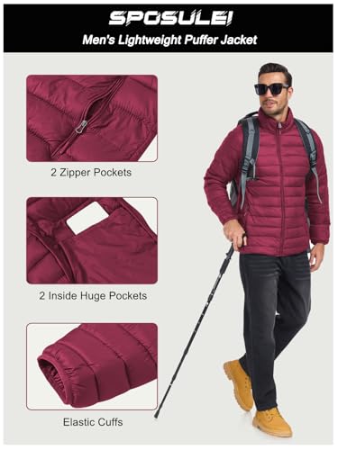 Image of SPOSULEI Men Puffer Jacket Packable Lightweight Winter Jackets Coats Outdoor Waterproof Insulated Jackets