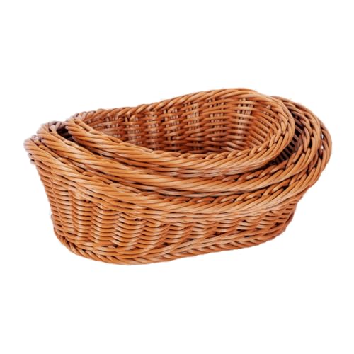 iplusmile Cestas Para Pan y Frutas 3 Piezas Tejidas De Ratán Plástico Apilables Ovaladas, Conjunto Pequeño Mediano Grande Para Almacenamiento En Cocina y Restaurante