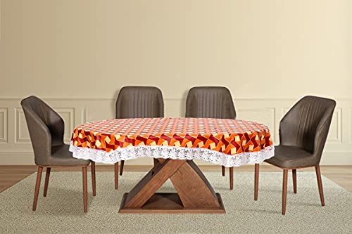 Image of The Furnishing Tree Waterproof PVC Oval Shaped Center Table Cover WxL 40x60 inches Frieze Pattern Orange with White Border lace