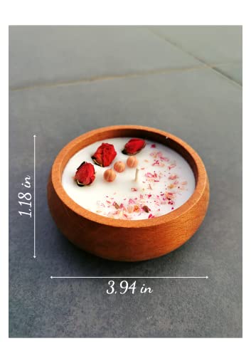 Lavender Scented All Natural Soy Candle - Non Toxic - Decorative Wooden Bowl With Flowers & Wicker Mat By Pafuli #TOP4