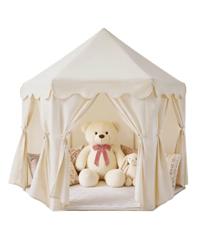 Sumbababy Princess Castle Tent for Girls Kids Play Tents Play House, Beige