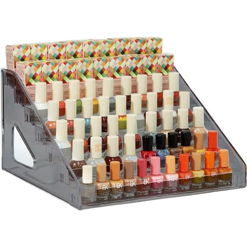 YIEZI Nail Polish Organizer 84 Bottles of 7 Layers Sunglass Organizer Acrylic Display Rack Eyeglasses Storage Essential Oils Holder Makeup Organizer No Tool Needed Assembly, Grey