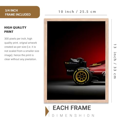 Image of HOMESY Sports Car Framed Posters Gift Items for Boys Room | Wall Decoration for Bedroom Living Room Office Gaming Room Decor | F1 Car Poster with Frame for Wall Decor Set Of 3 Size (10x13 inch, BROWN)