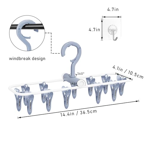 image for Aolloa Clothes Drying Hanger with 12 Clips, 2 Pack Folding Portable Ha