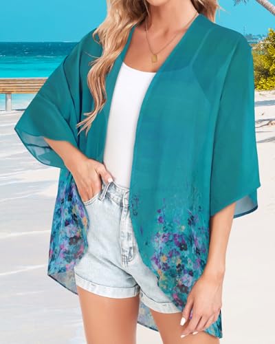 Image of Women Kimono Cardigans Casual Summer Tops Cover up Open Front Floral Print Resort Wear 2026