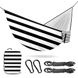 Outdoor Camping Hammock Black and White Stripe Double & Single Hammocks with 2 Tree Straps, Lightwei