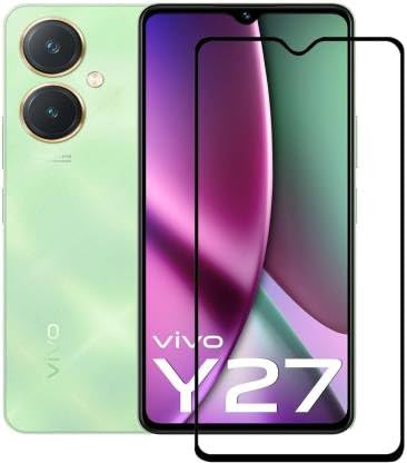 Image of Casodon Designed for Vivo Y27 5G Tempered Glass Screen Protector Guard (Black) Full Screen Coverage with Easy Installation Kit